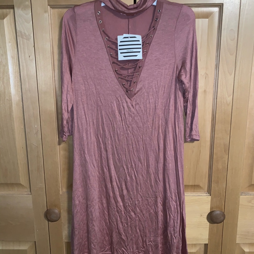 NWT rose pink long sleeve dress with High neck
